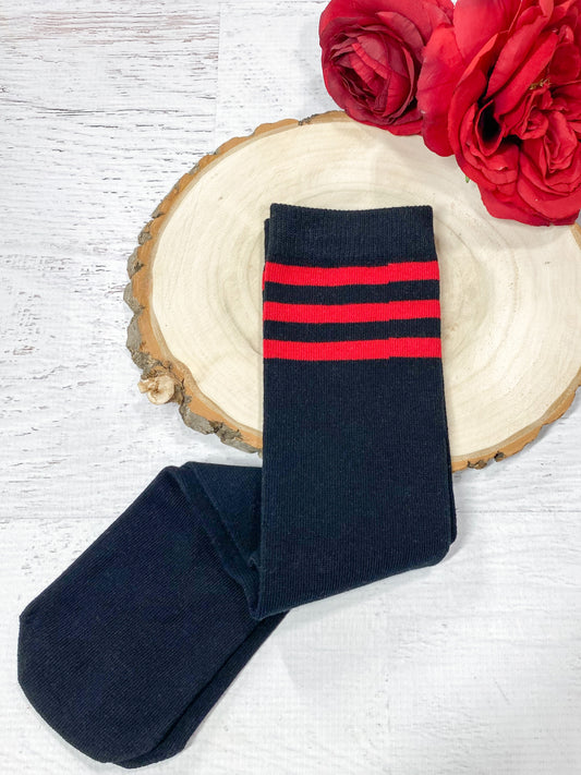 Black with Red Stripe Knee Socks