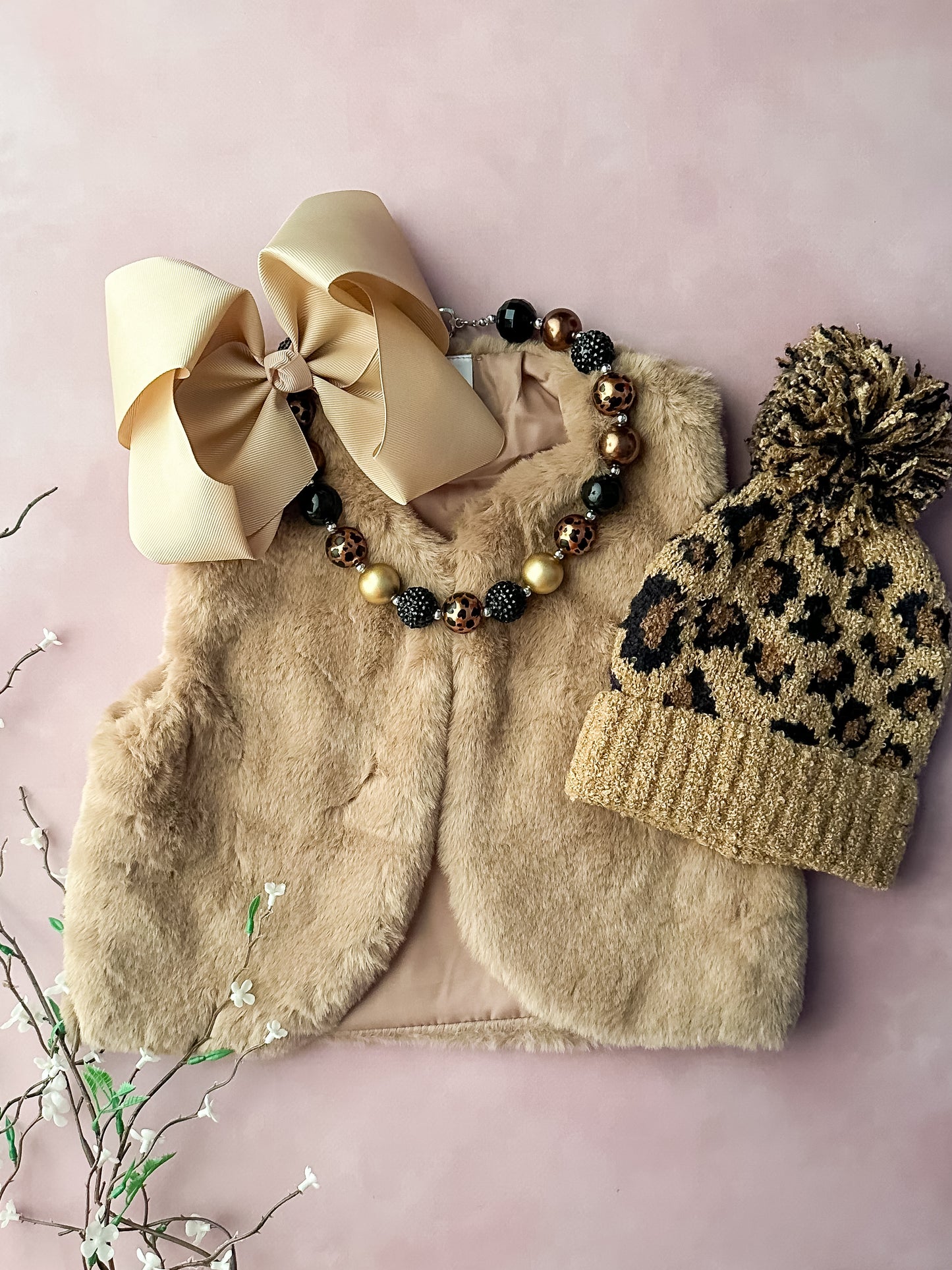 fuzzy taupe vest for girls