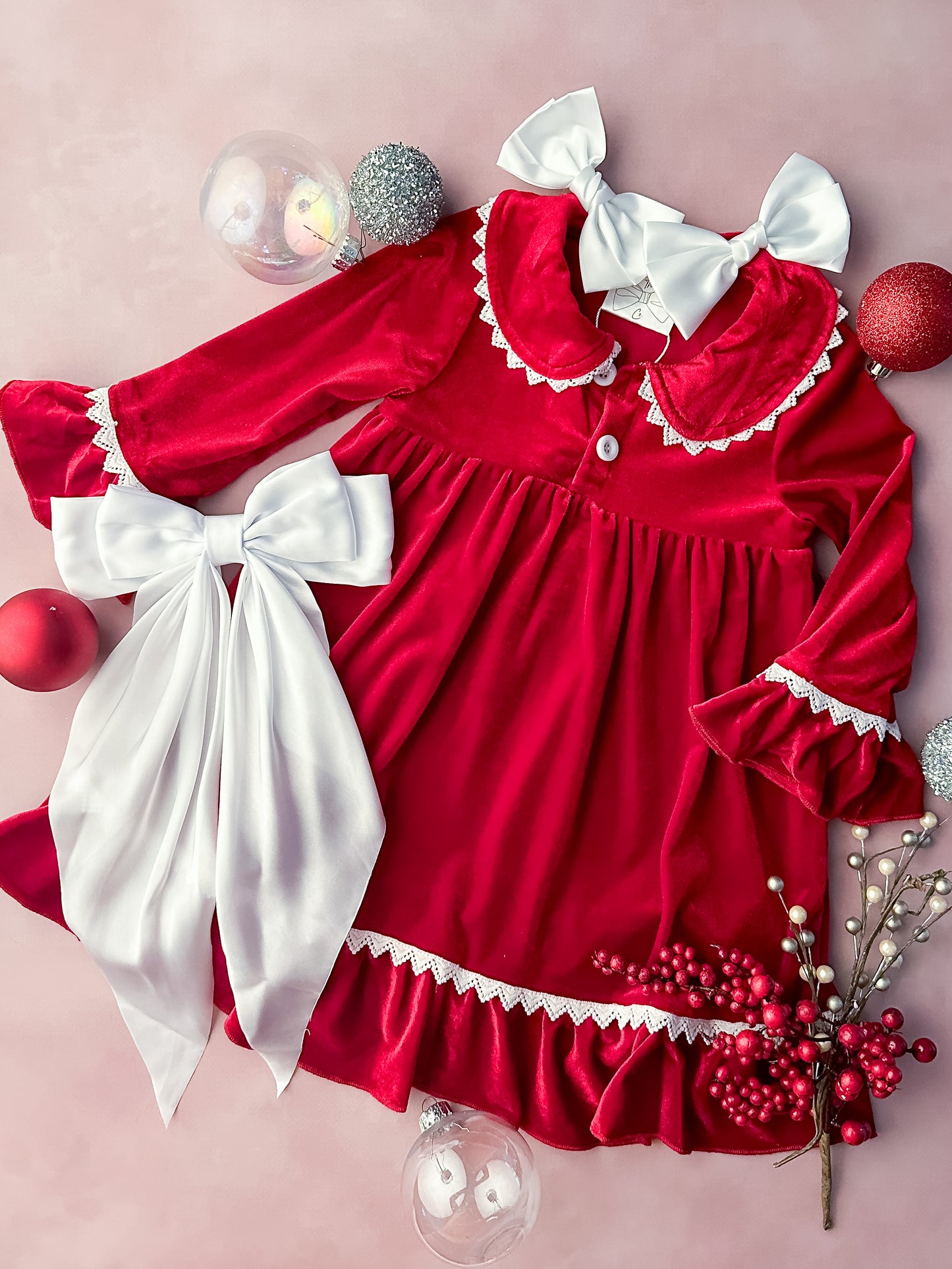 Classic Red Velvet Girl's Christmas Nightgown