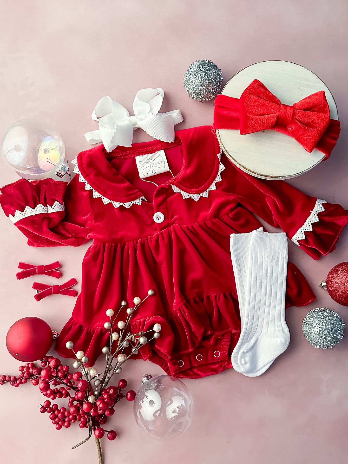 Classic Red Velvet Infant Girl's Christmas PJs