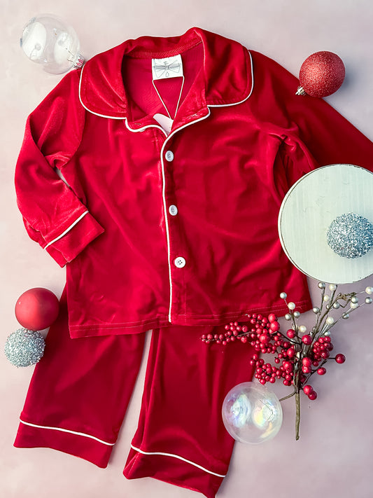 Classic Red Velvet Boy's Christmas PJs Set