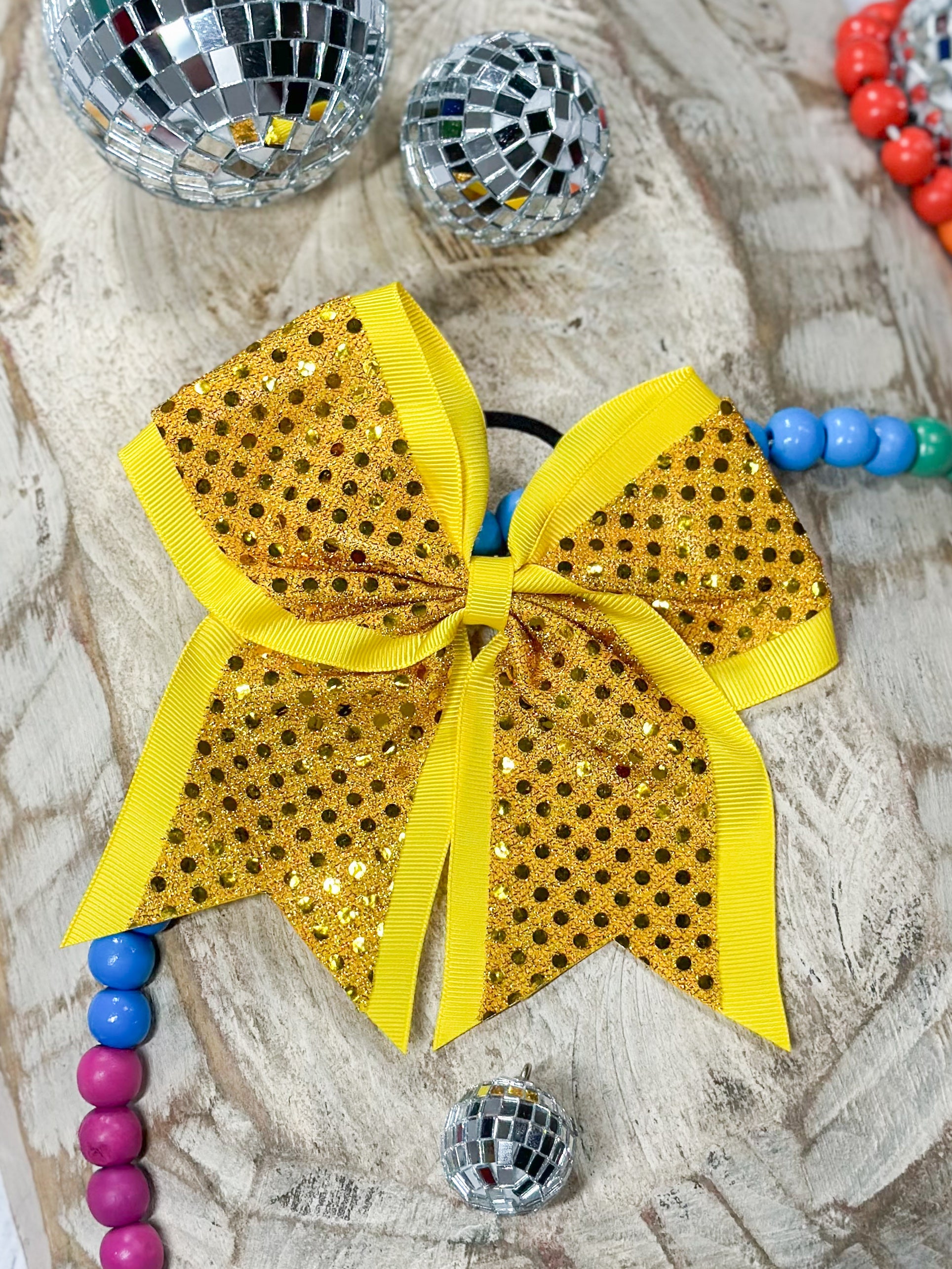 yellow Sequin Cheer Hair Bow