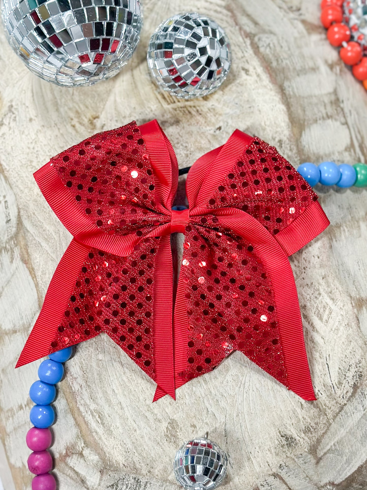 red Sequin Cheer Hair Bow