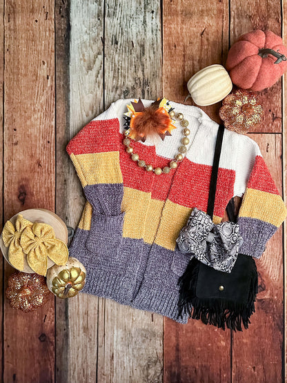 mommy & me fall candy corn cardigan with stripes