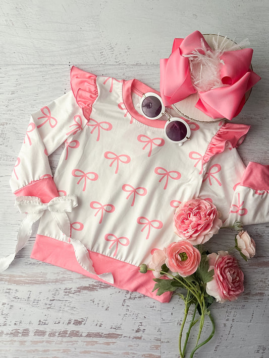 Coquette Pink & White Bow Sweater