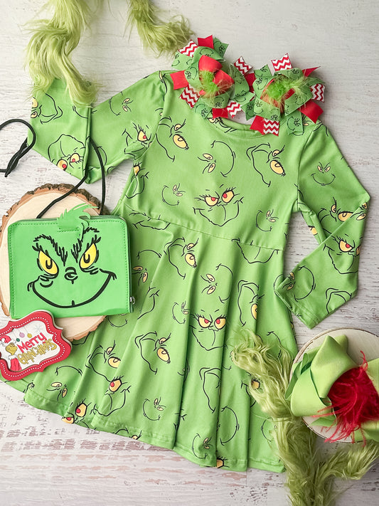 Grinch Face Twirl Dress