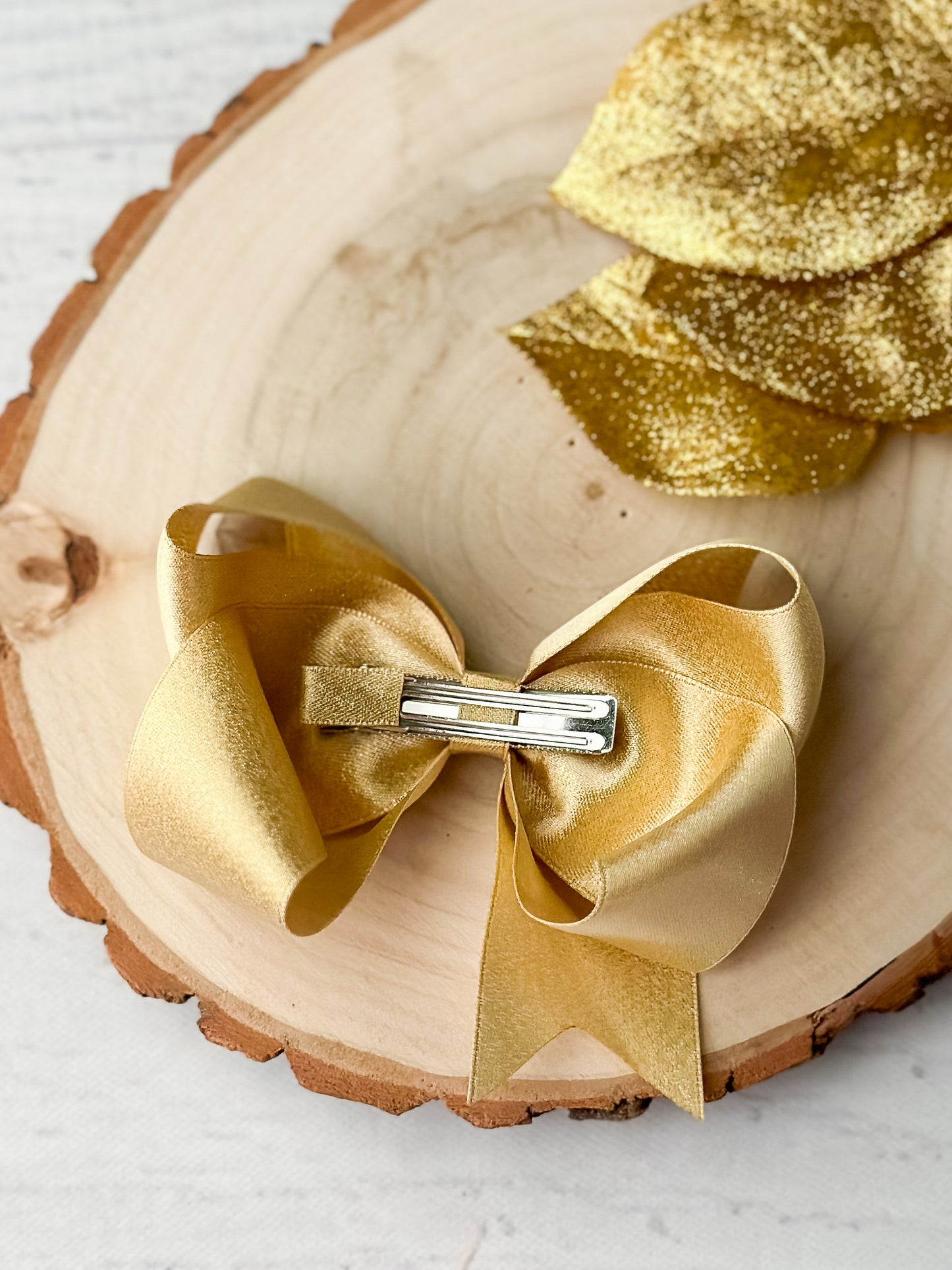 Back of the gold Holiday Satin Hair Bow