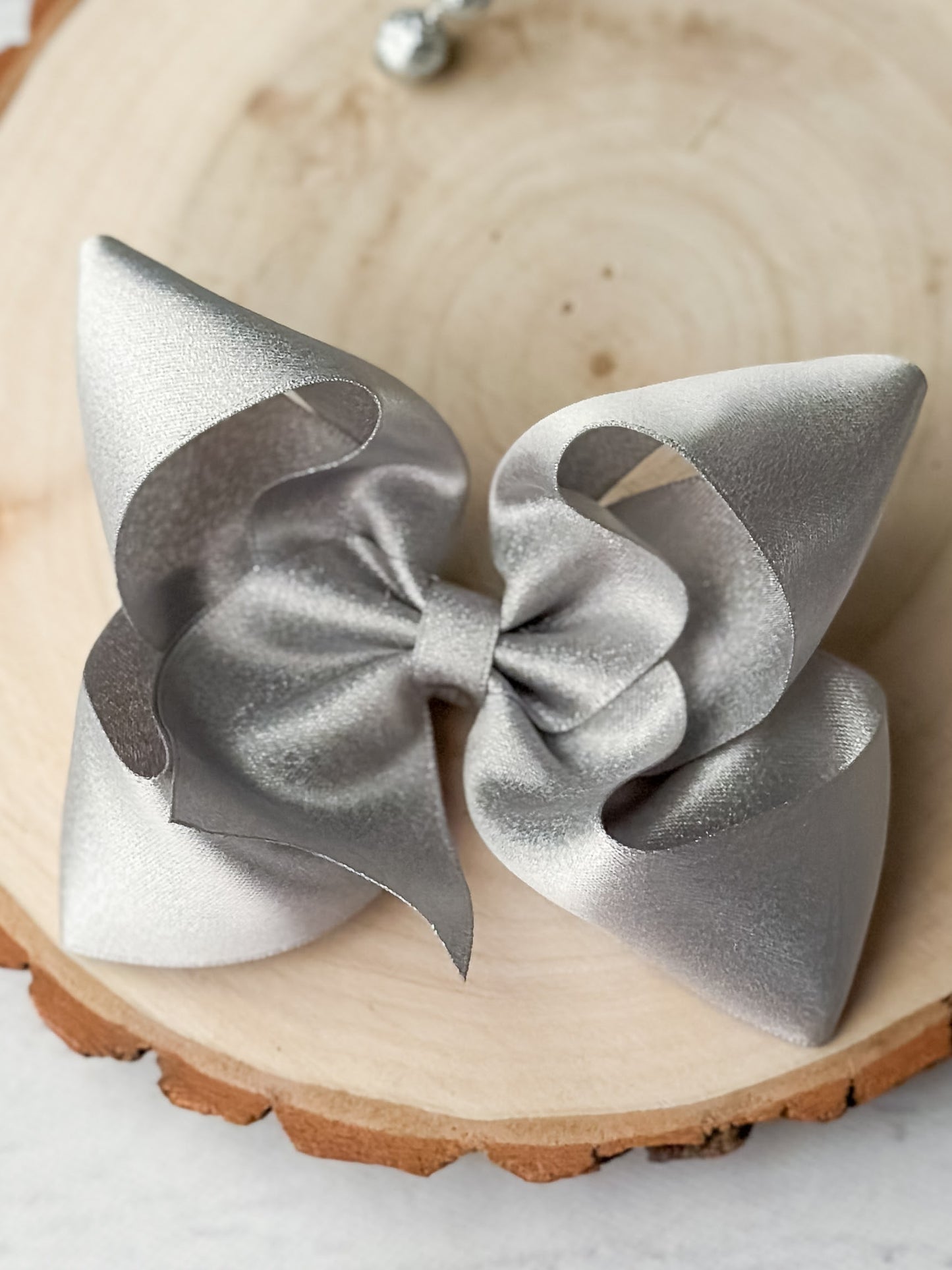 Silver Holiday Satin Hair Bow