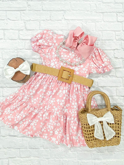 Mommy & Me Pink Floral Belted Dress