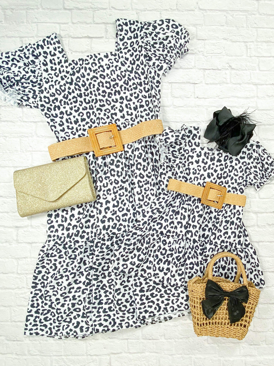 Mommy & Me Black & White Animal Print Belted Dress