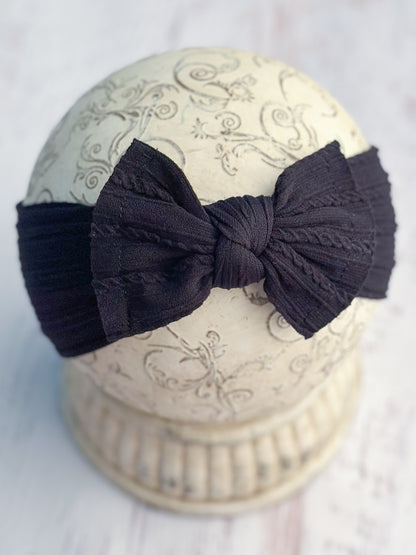 black cable knit bow headband