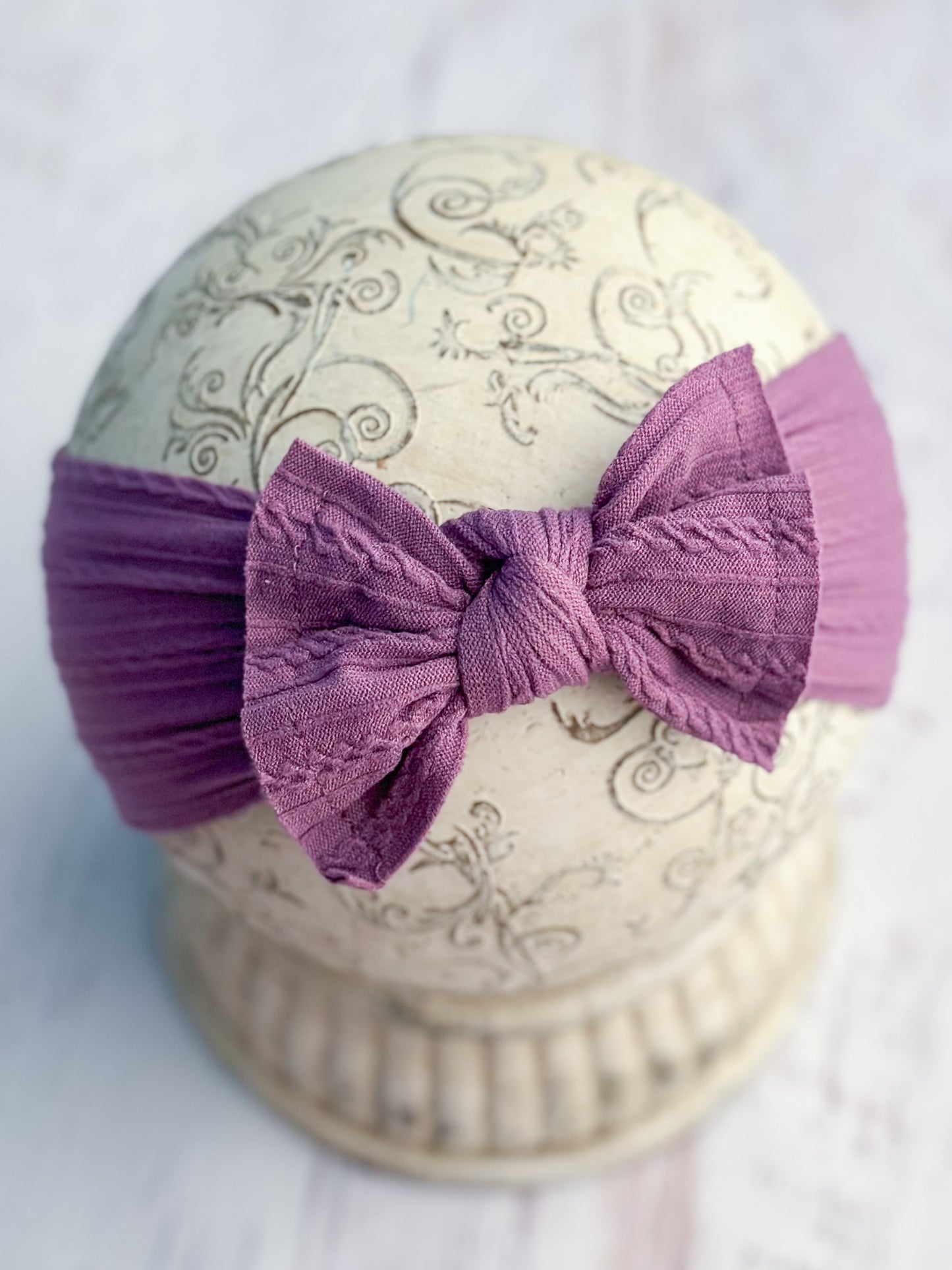 purple cable knit bow headband