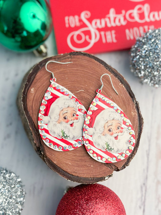 Santa Rhinestone Tear Drop Earrings