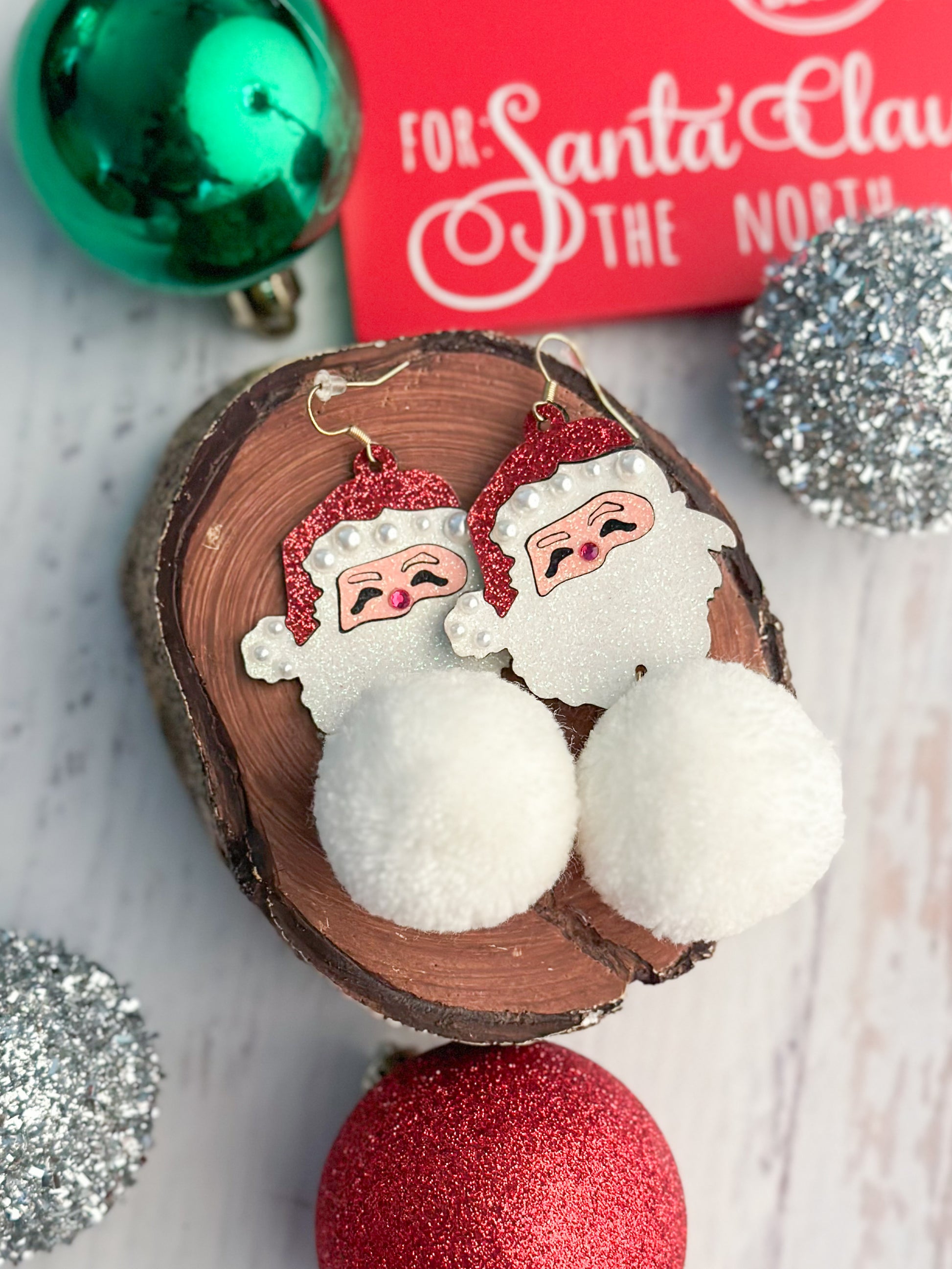 Santa White Puff Earrings