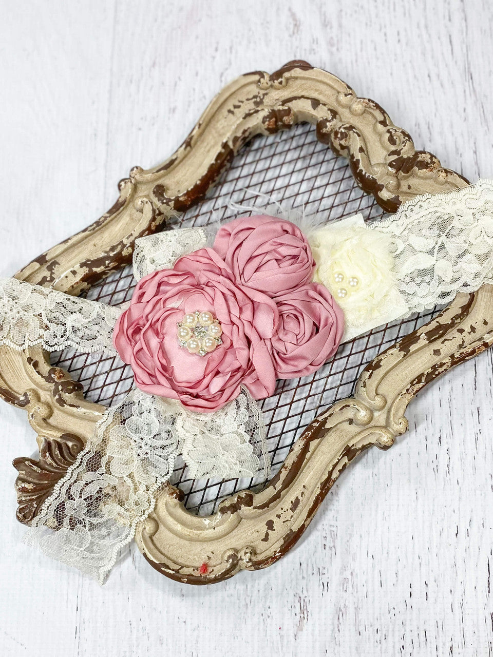 Southern Romance Flowers & Lace Bow Headband