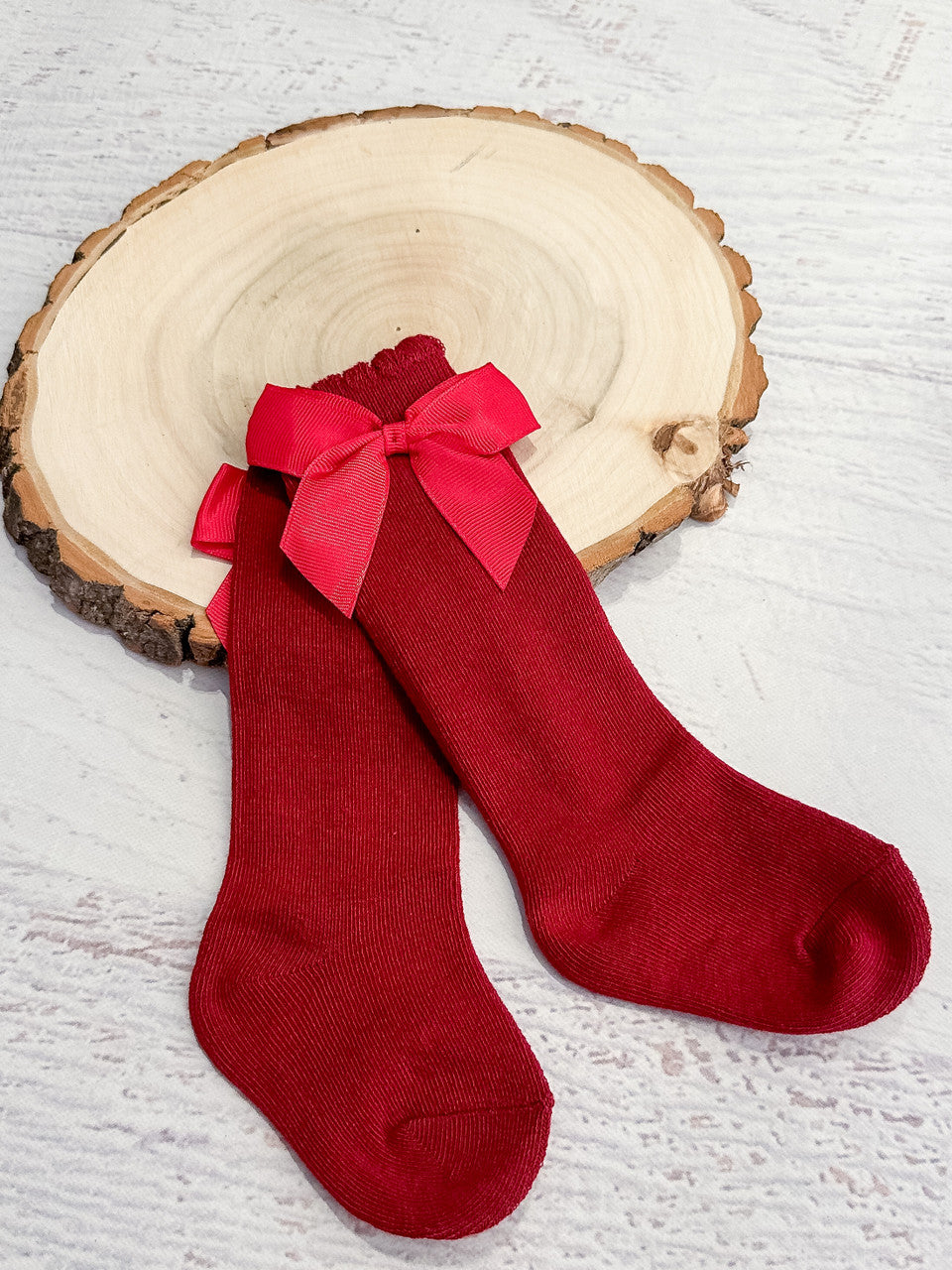 adorable dark red bow socks