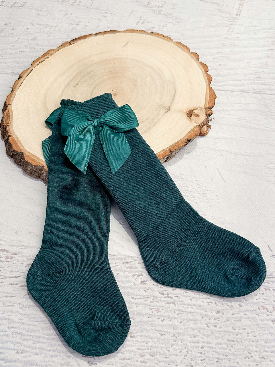 hunter green socks with cute bows