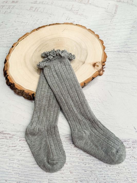 Grey lace trim socks