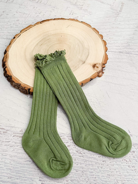 green ribbed socks with lettuce edge