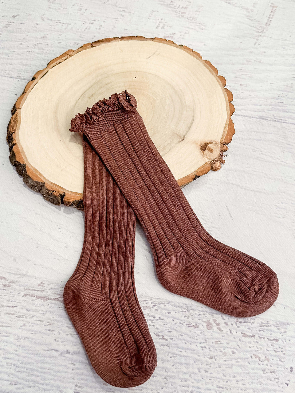 chocolate ribbed lettuce edge socks