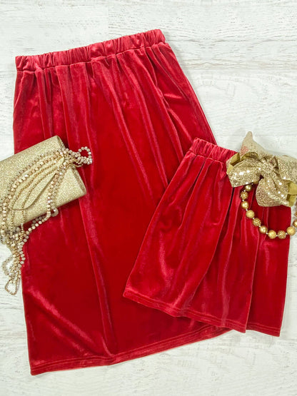 Mommy & Me red velvet skirts