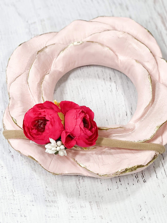Hot pink floral embellished large nylon hair tie or ponytail holder