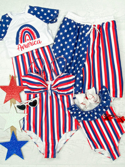 Family Stars & Red White & Navy Stripes Swimwear