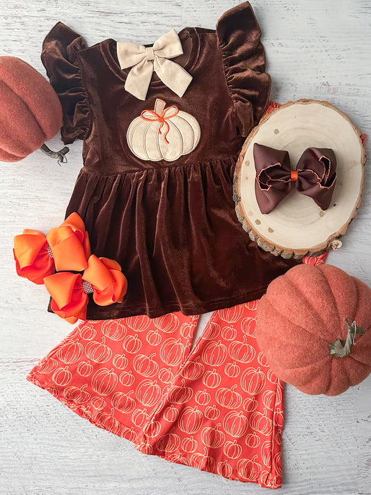 Velvet Pumpkin Top Flared Pants Set