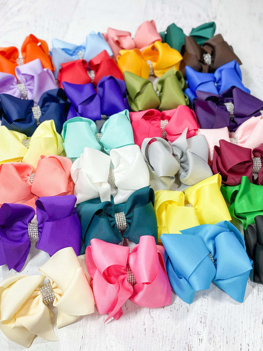 Oversized 5" rhinestone center hair bows in several colors