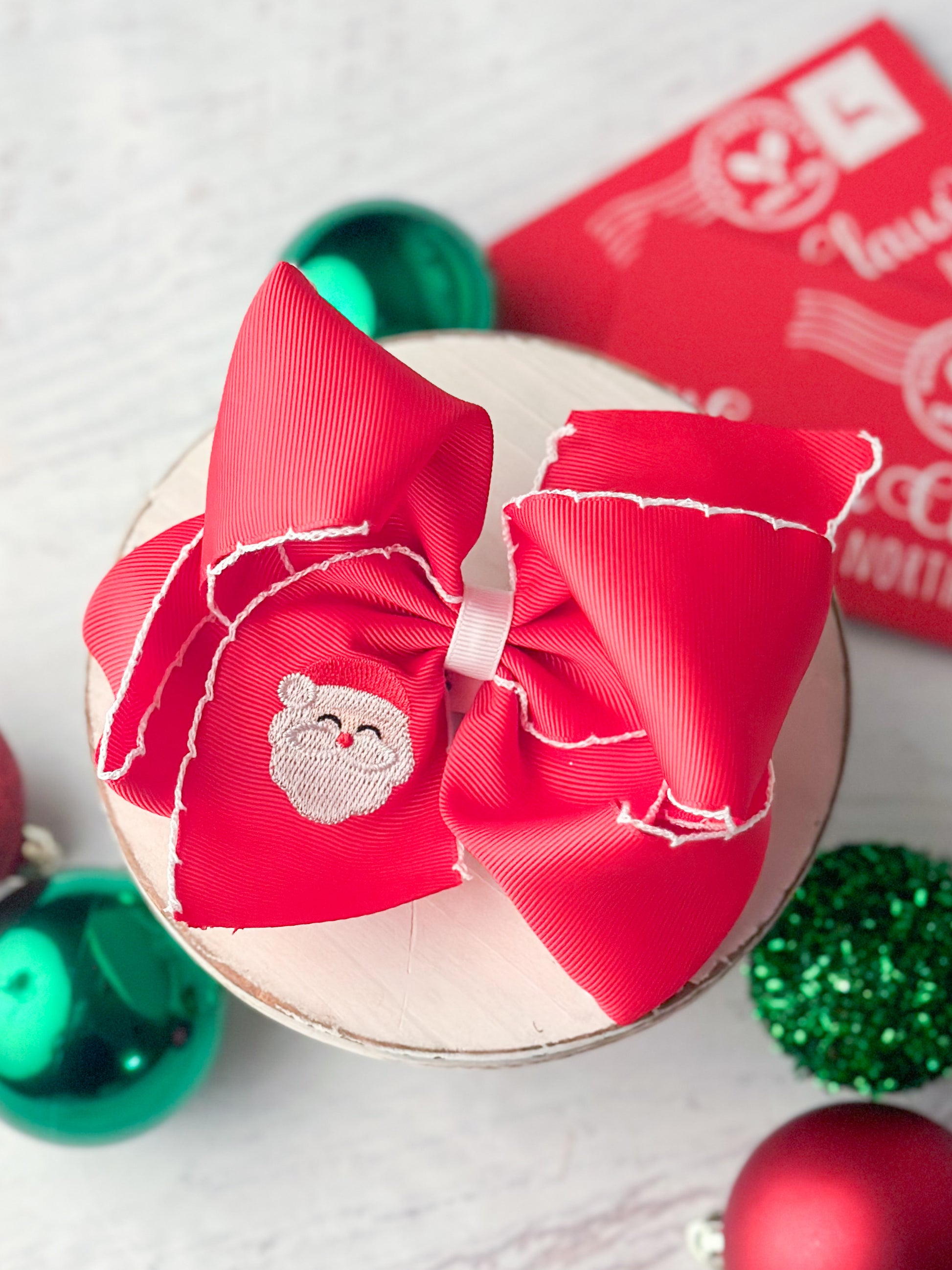 Santa Embroidered Hair Bow