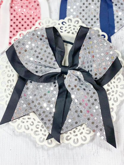 silver/black sequin school spirit cheer bow