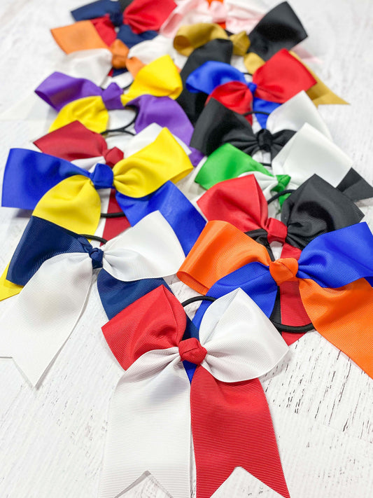 Two Tone School Color Cheer Bows with Elastic