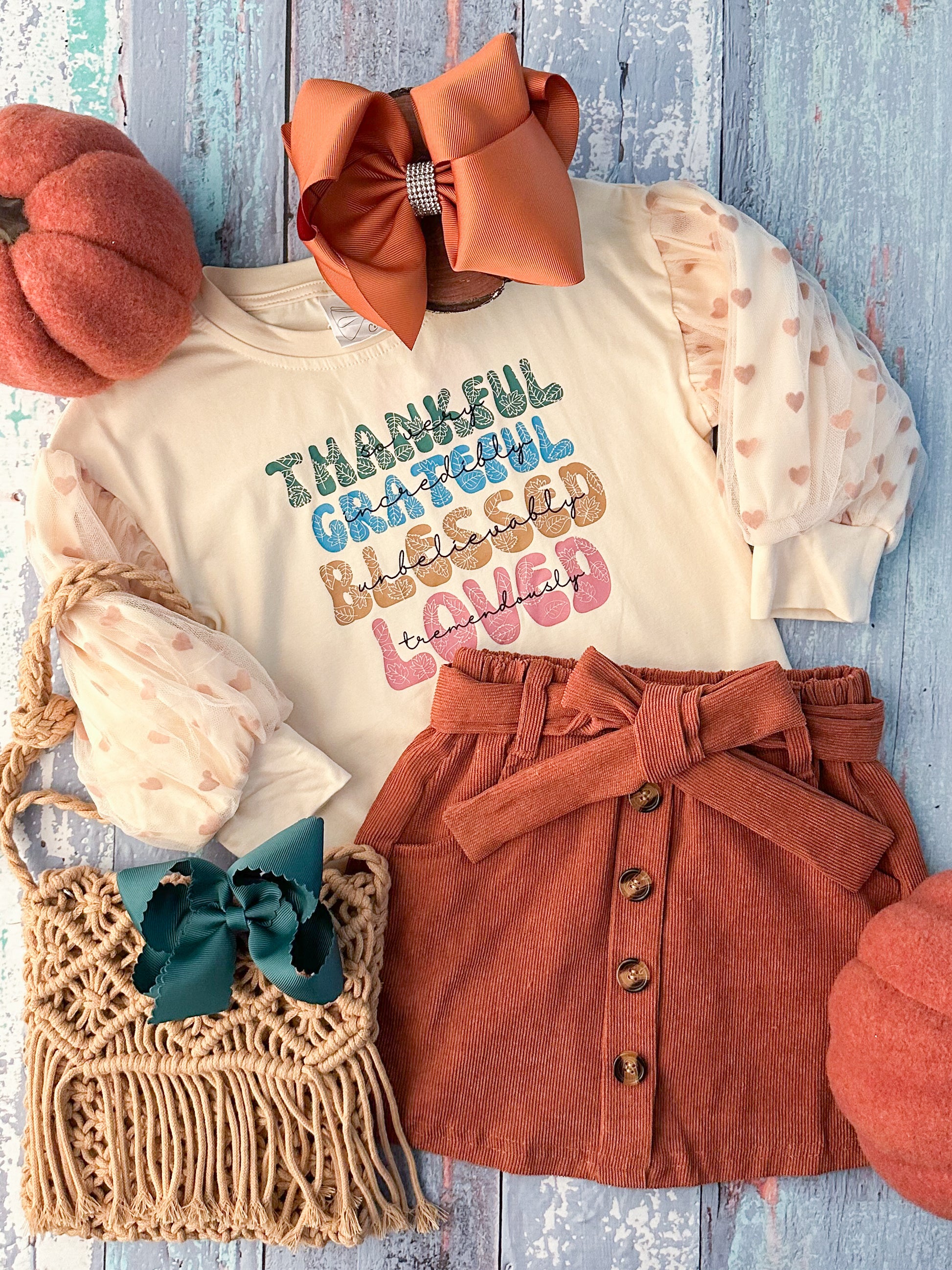 Thankful, Grateful, Blessed & Loved Skirt Set