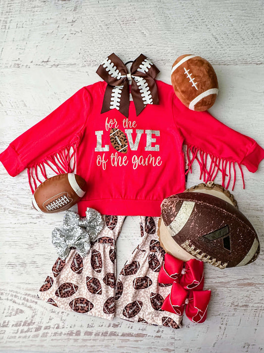 red "for the love of the game" football fringe pants set