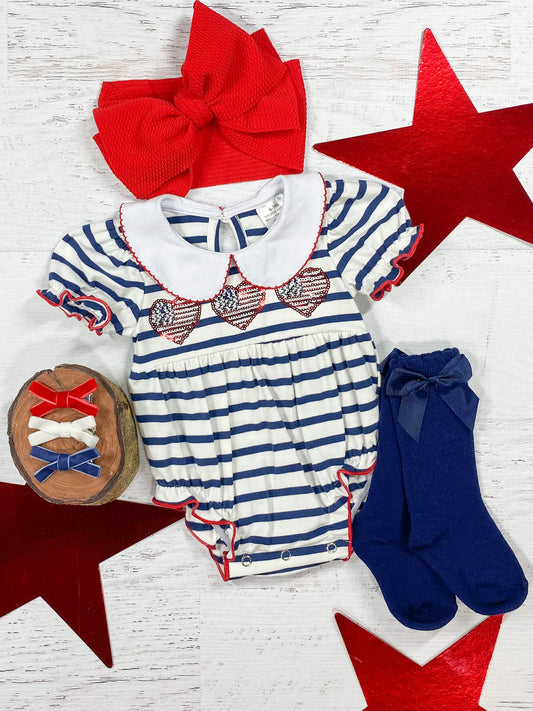 Red, White & Blue American Sequin Hearts & Stripes Infant Romper