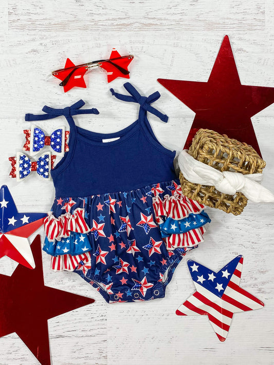  Red, White & Navy Star of the Show Infant Romper