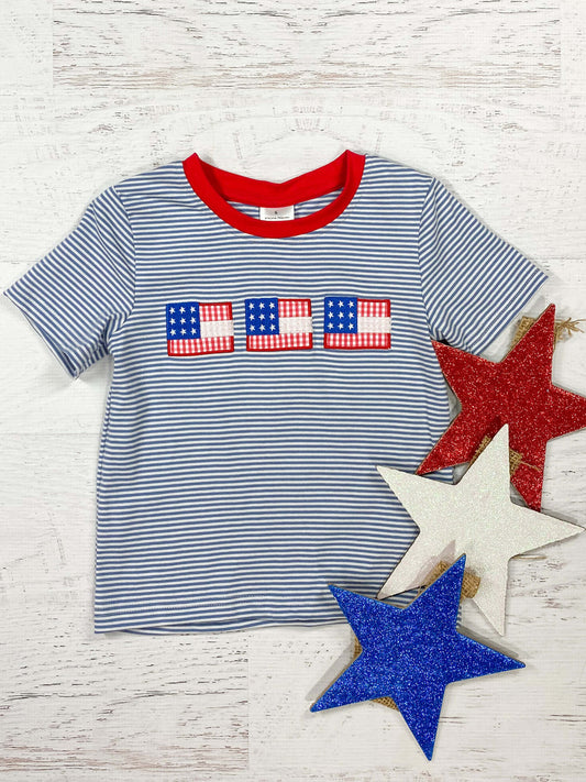 Red, White & Blue  American Flag Embroidered Boys Top