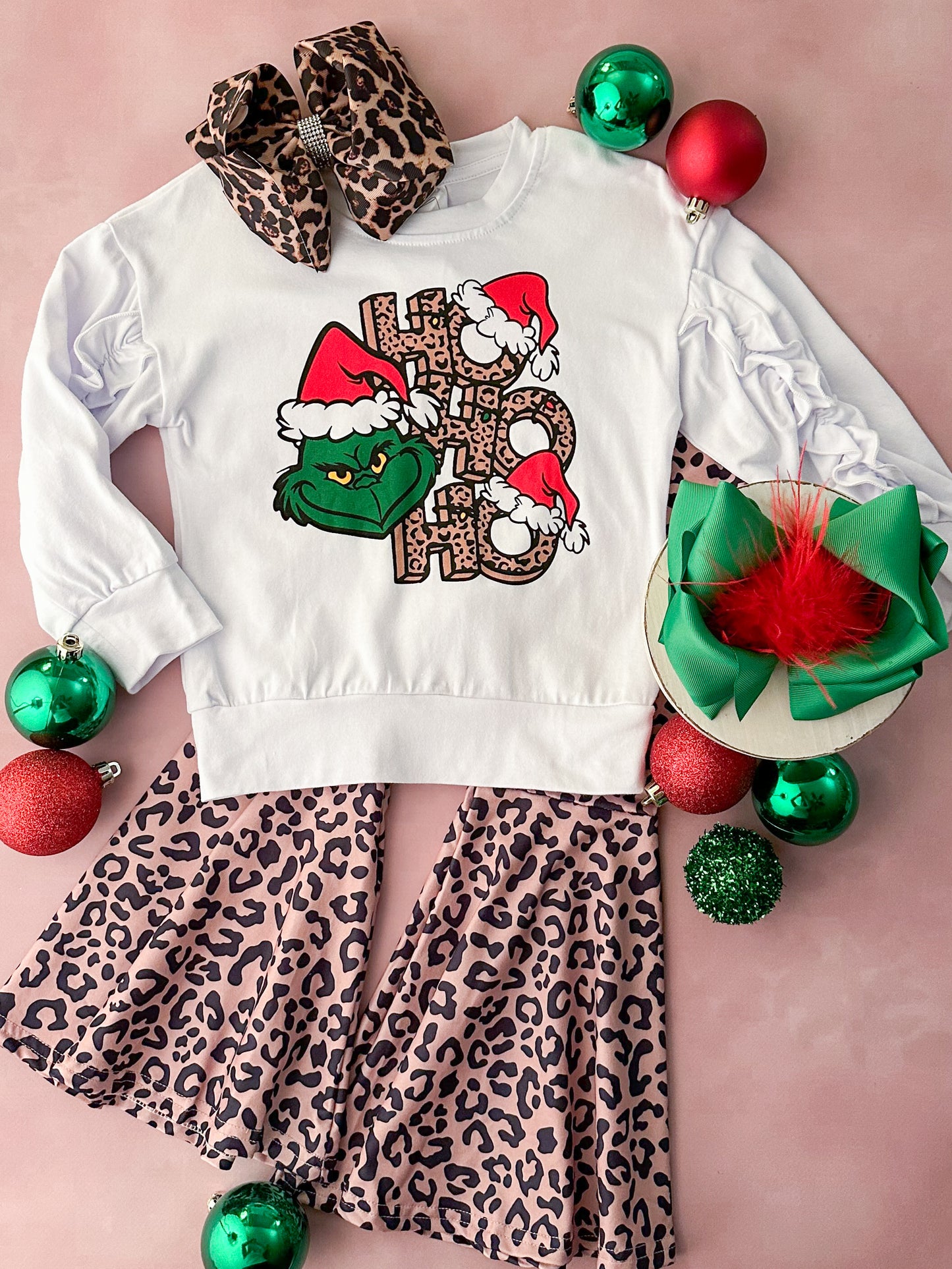 Grinch Animal Print Bell Bottoms Set