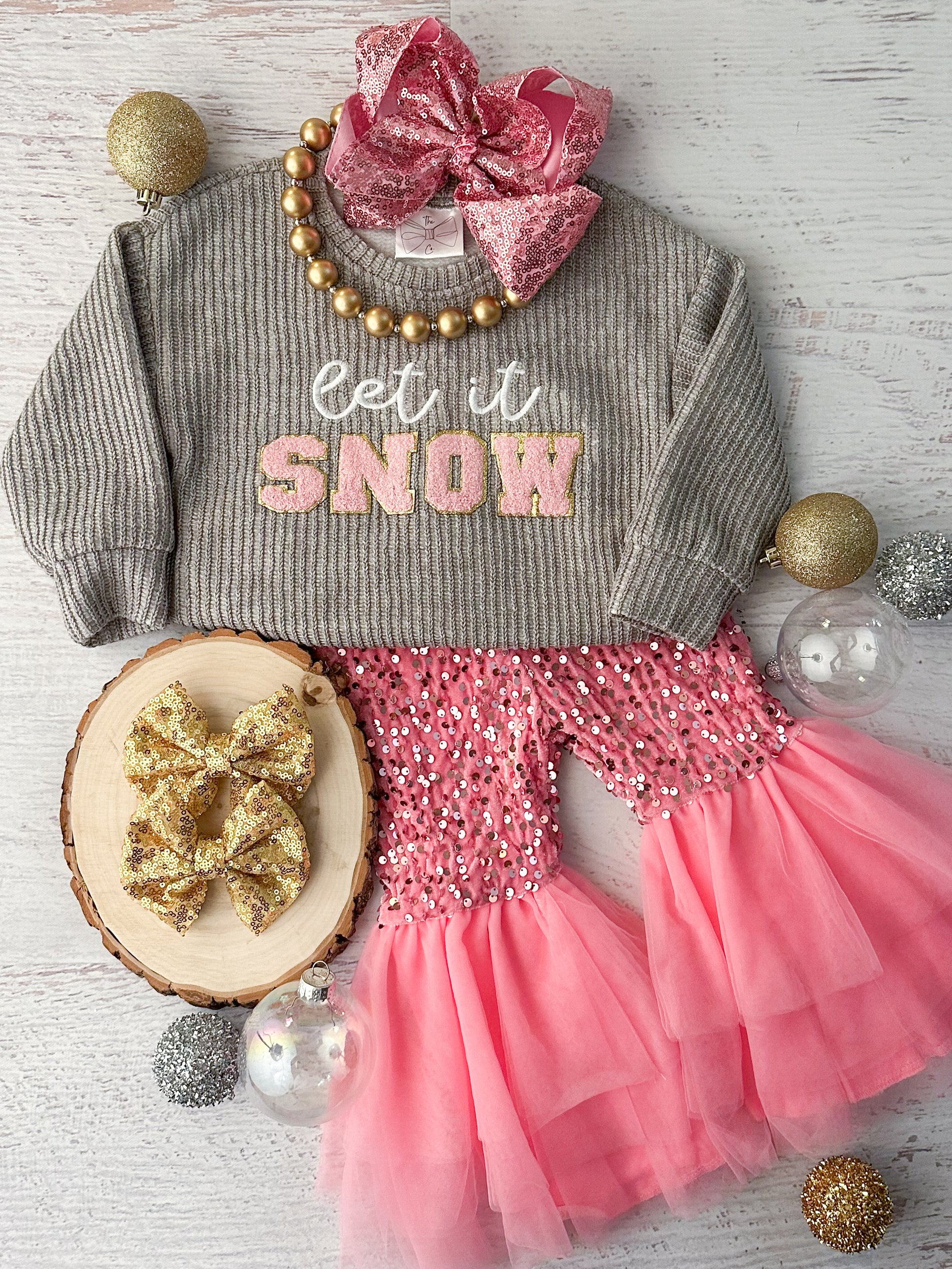 Let It Snow Pink Tulle Bell Bottoms Set