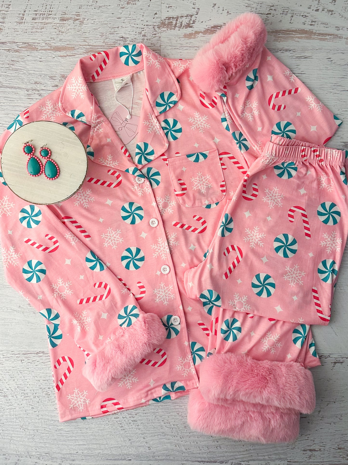 Womens Pretty Pink Christmas PJ Set