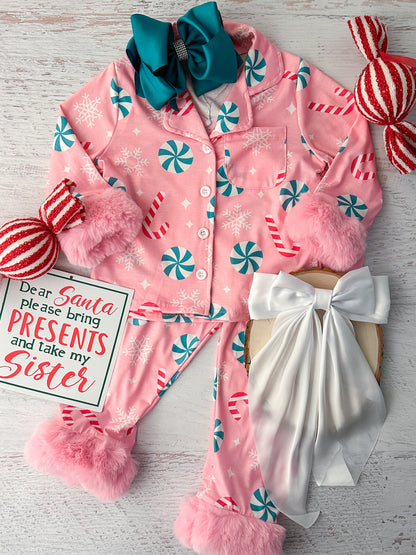 Girls Pretty Pink Christmas PJ Set