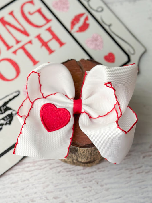 Heart Embroidered Hair Bow