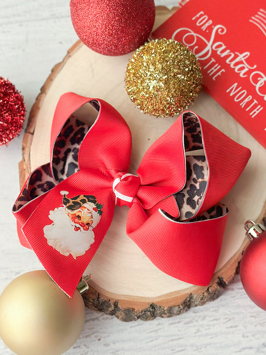 Santa Animal Print  Hair Bow