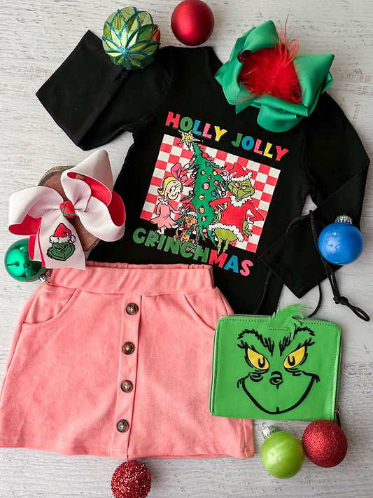 Holly Jolly Grinchmas Pink Skirt Set