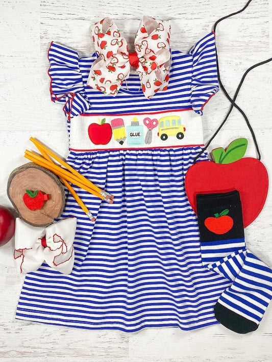 Blue & White School Supplies Striped Dress