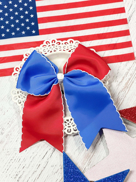 Red White & Blue Moonstitch Cheer Bow (Front)