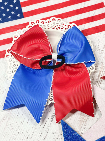 Red White & Blue Moonstitch Cheer Bow (Back)