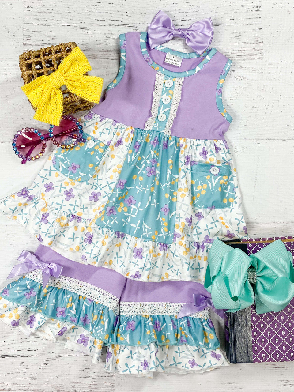 Purple & Teal Ruffled Shorts Set