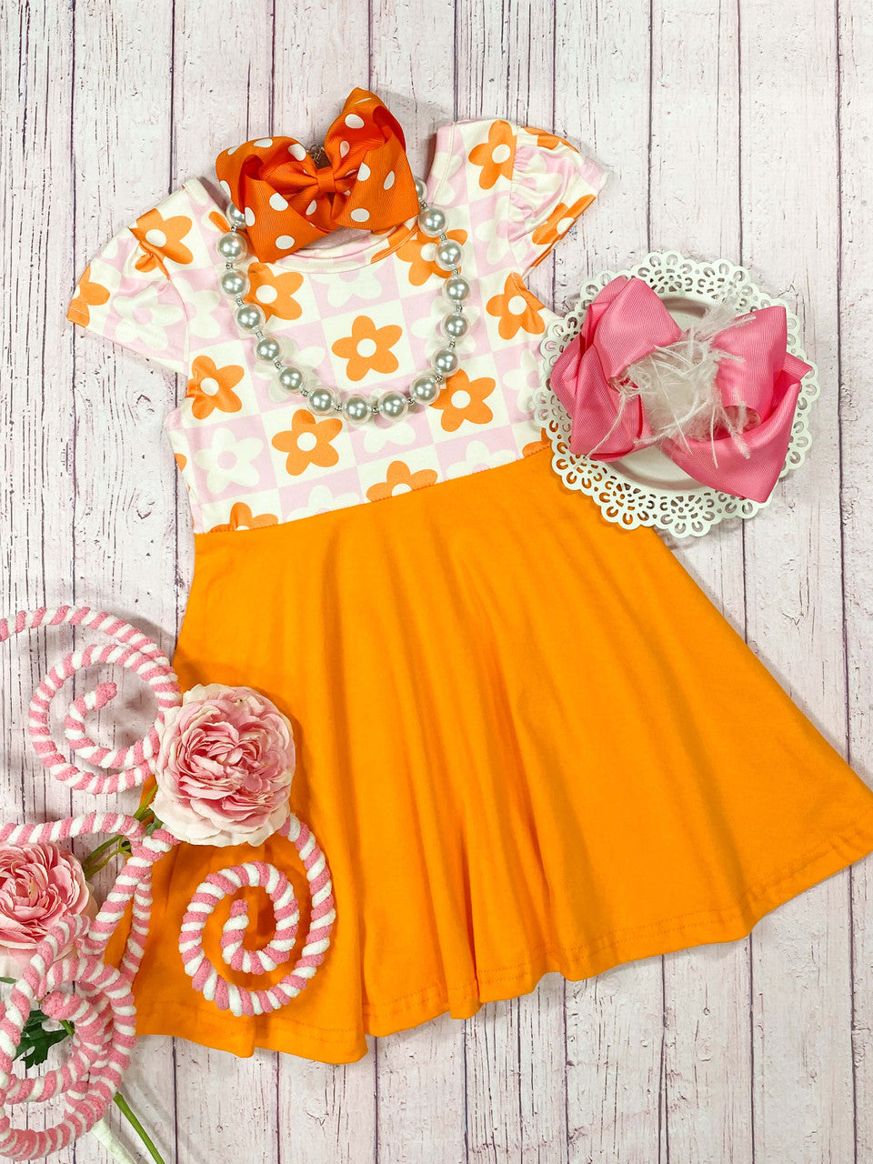 Mustard, Pink & Cream Flower Power Twirl Dress