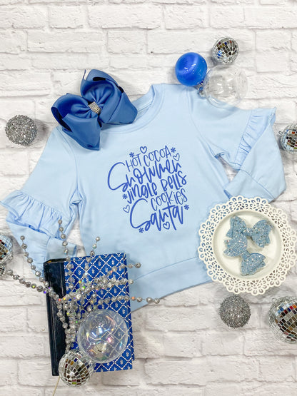 Let It Snow Blue Ruffle Sweater